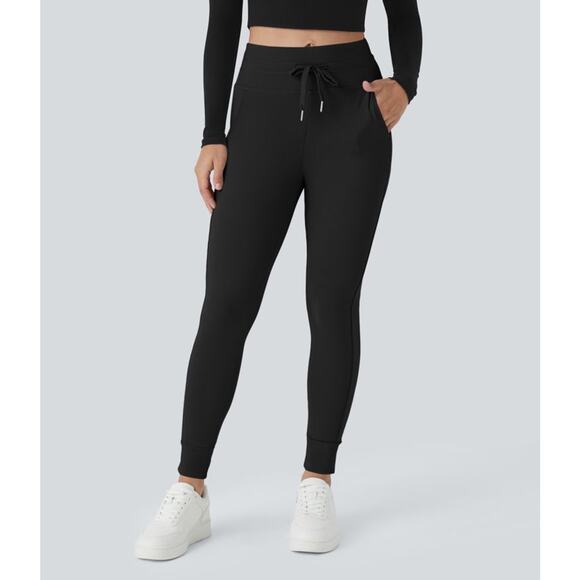 Halara Softlyzero Plush High Waisted Drawstring Full Length Joggers Black XS P - Picture 3 of 7